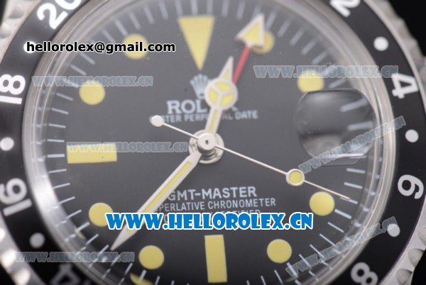 Rolex GMT-Master Asia 2813 Automatic Steel Case with Black Dial Black Nylon Strap and Yellow Markers - Click Image to Close